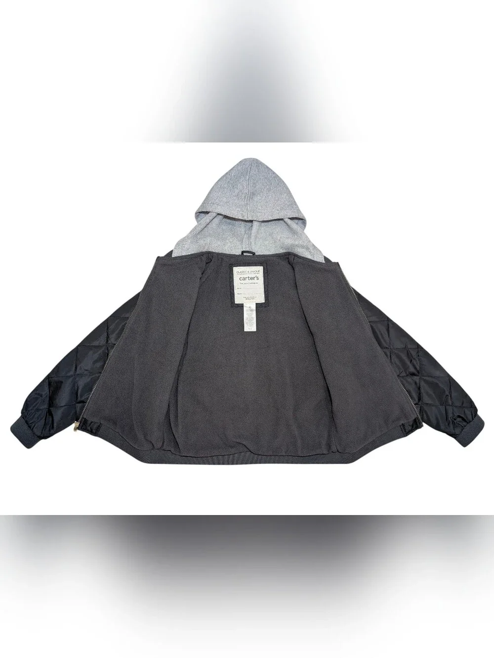 Carter's Kids 10 Gray Quilted Hooded Puffer Jacket Zup Up Fleece Lined